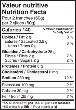 Valeur nutritive Sandwich long 100 % blé entier